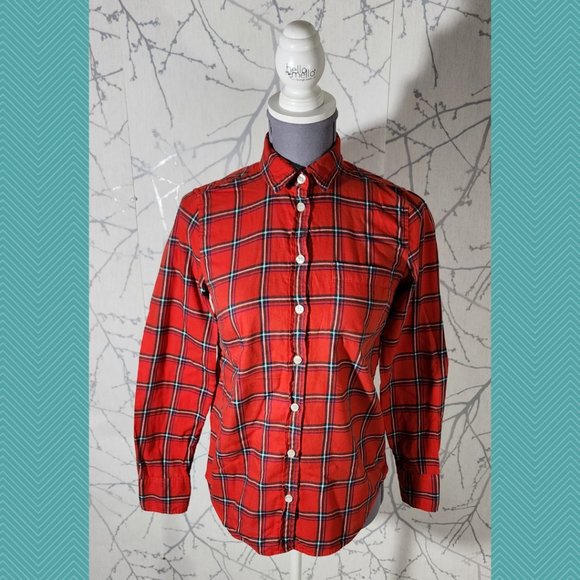 J. Crew Red Plaid Checks Button Front Boy Fit Shirt - Picture 1 of 4